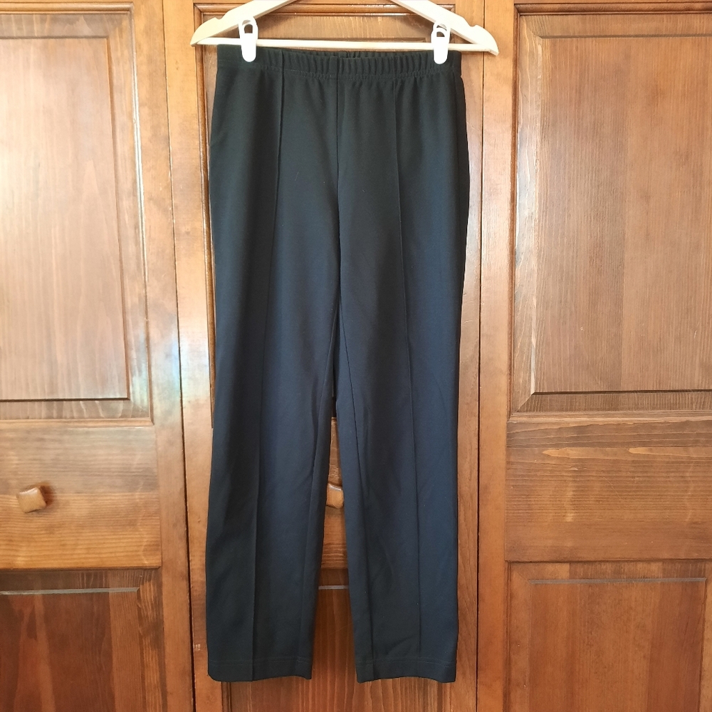 St. John Caviar Black Pull-On Elastic Waist Straight Leg Pleated Trousers Size 4
